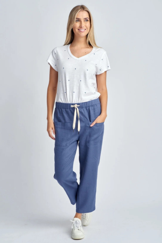 Cloth Paper Scissors Casual Cropped Linen Pant | Denim