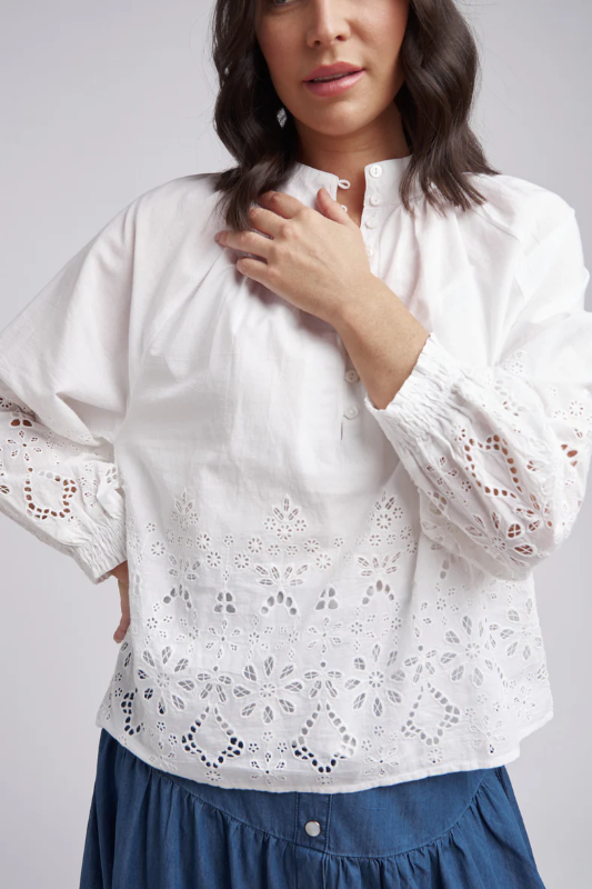 Cloth Paper Scissors Embroidered Hem Shirt | White