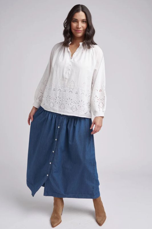 Cloth Paper Scissors Embroidered Hem Shirt | White