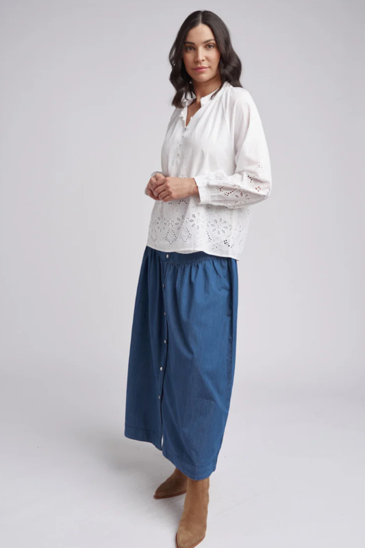 Cloth Paper Scissors Embroidered Hem Shirt | White