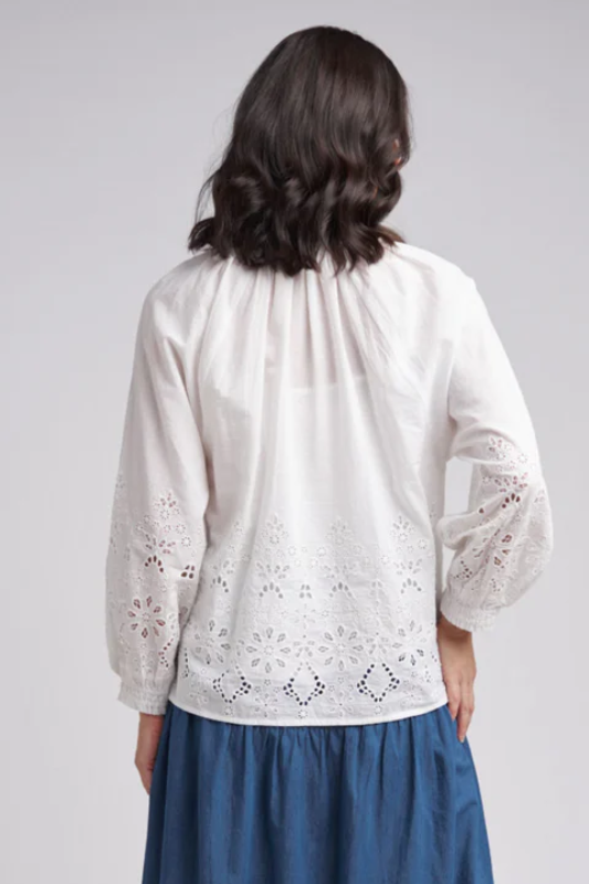 Cloth Paper Scissors Embroidered Hem Shirt | White