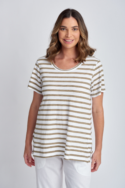 Cloth Paper Scissors Stripe Crew Neck Tee | White/Twig