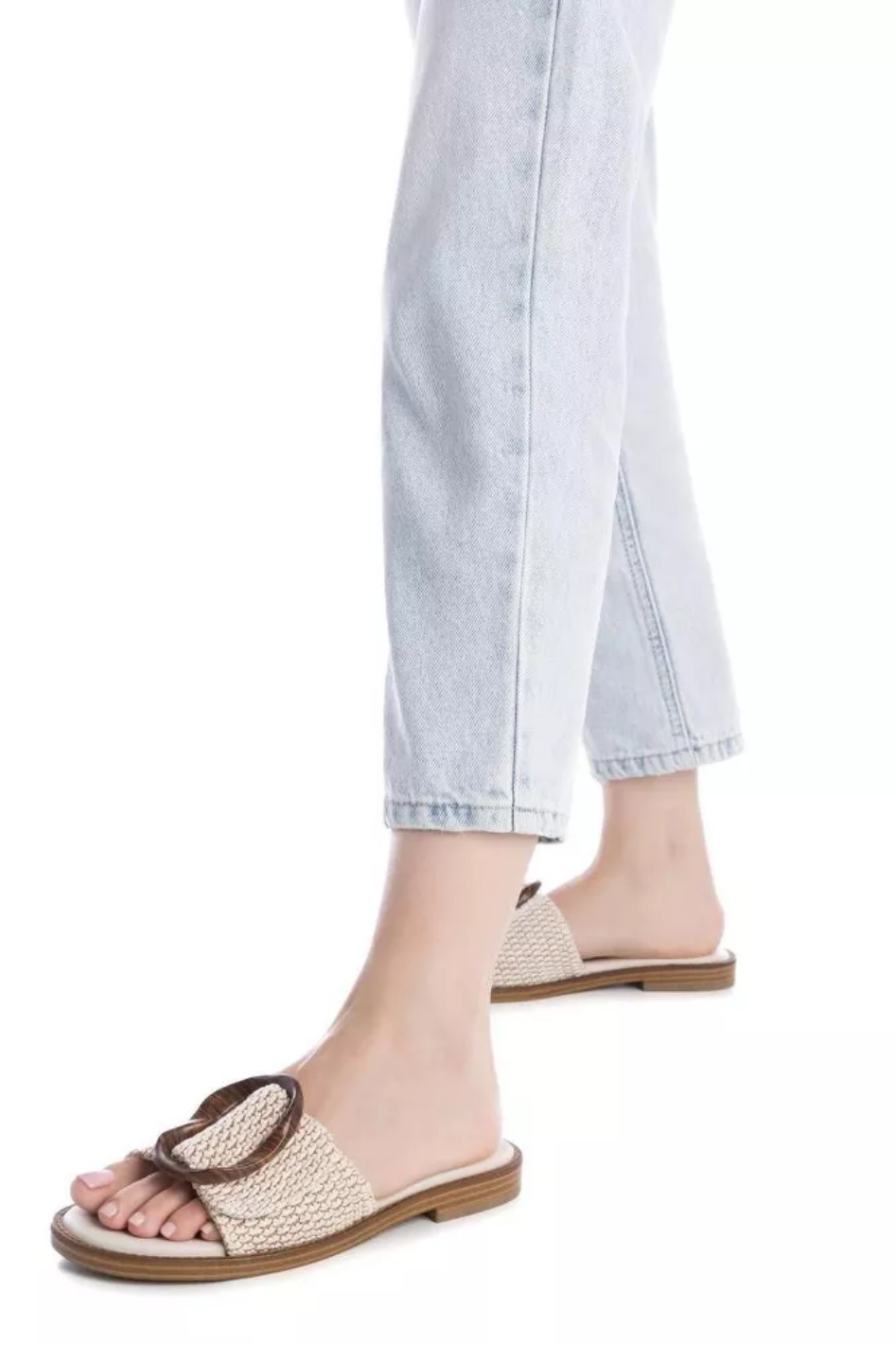 Carmela Leather Slide in Beige