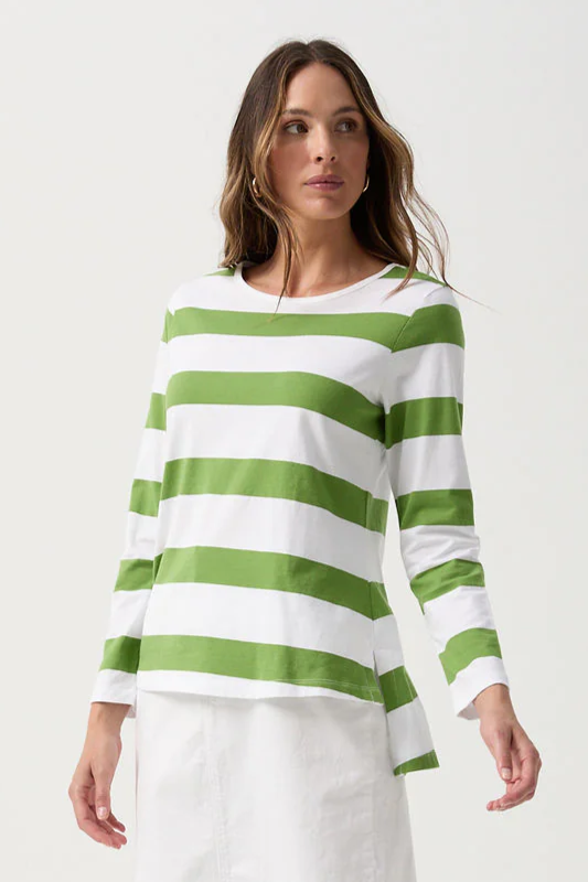 Goondiwindi Cotton A-Line Long Sleeve Tee | White/Leaf Green