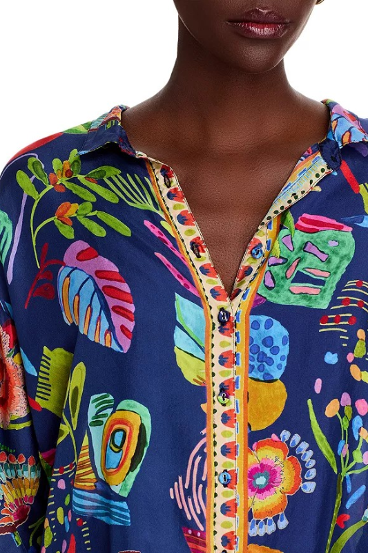 Johnny Was The Audrey Oversized Shirred Back Shirt | Farout Scarf | C13625-1