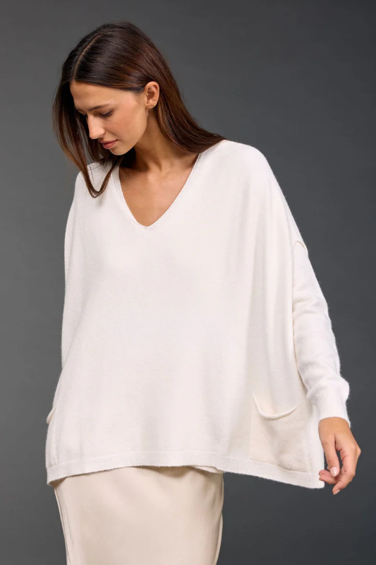 Lauren Vidal Clea V-Neck Poncho | Ecru