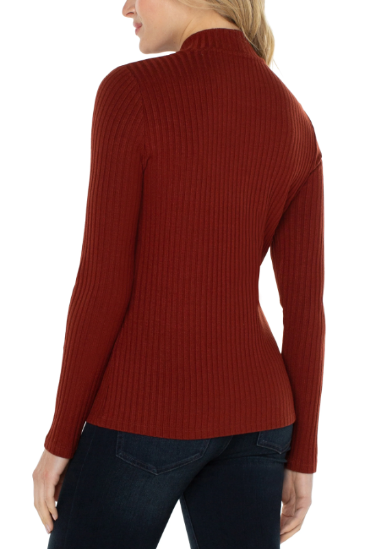 Liverpool Mock Neck Long Sleeve Knit Top | Deep Cinnamon