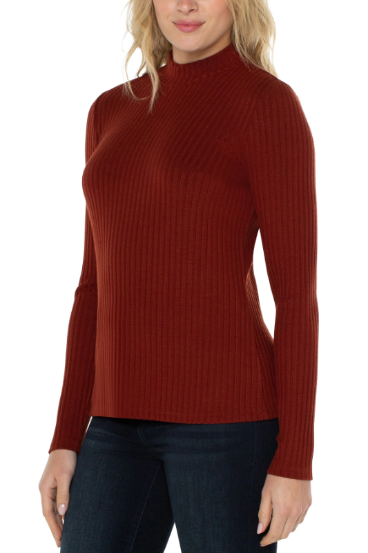 Liverpool Mock Neck Long Sleeve Knit Top | Deep Cinnamon