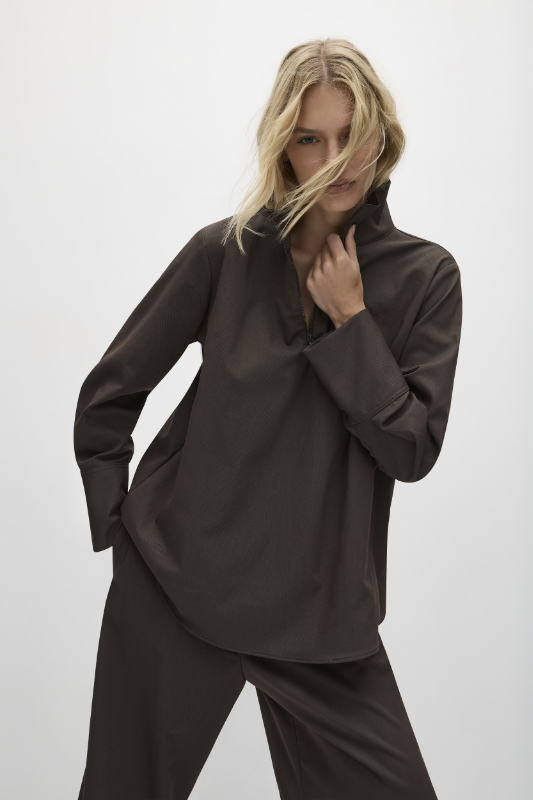 Mela Purdie Half Zip Blouse | Gravitene | Leather Twill