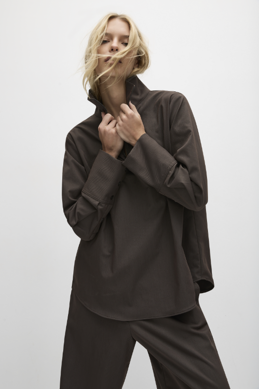 Mela Purdie Half Zip Blouse | Gravitene | Leather Twill