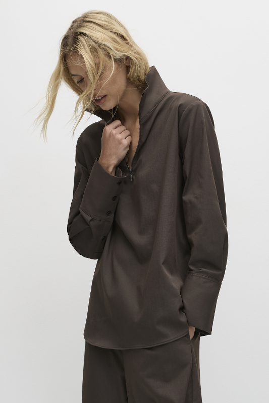 Mela Purdie Half Zip Blouse | Gravitene | Leather Twill