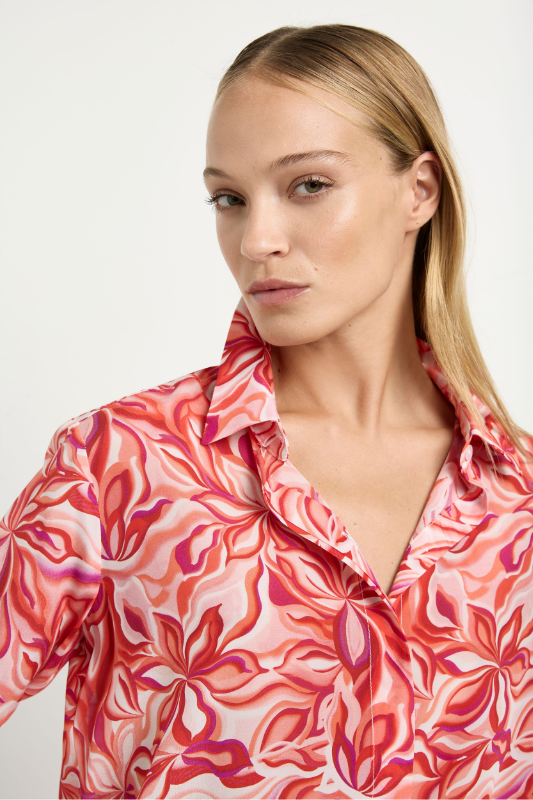 Mela Purdie Soft Shirt in Tangello Print Silk