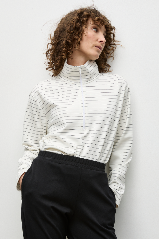 Mela Purdie Zip Front Sweater | Micro Stripe Ponte