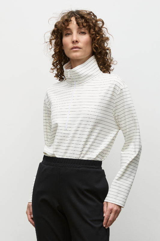 Mela Purdie Zip Front Sweater | Micro Stripe Ponte