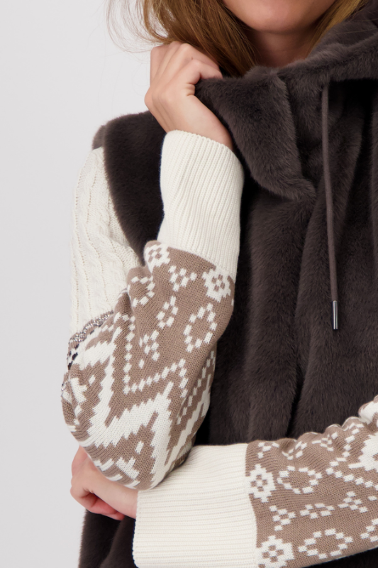 Monari Faux Fur Waistcoat with Hood | Espresso | 808262