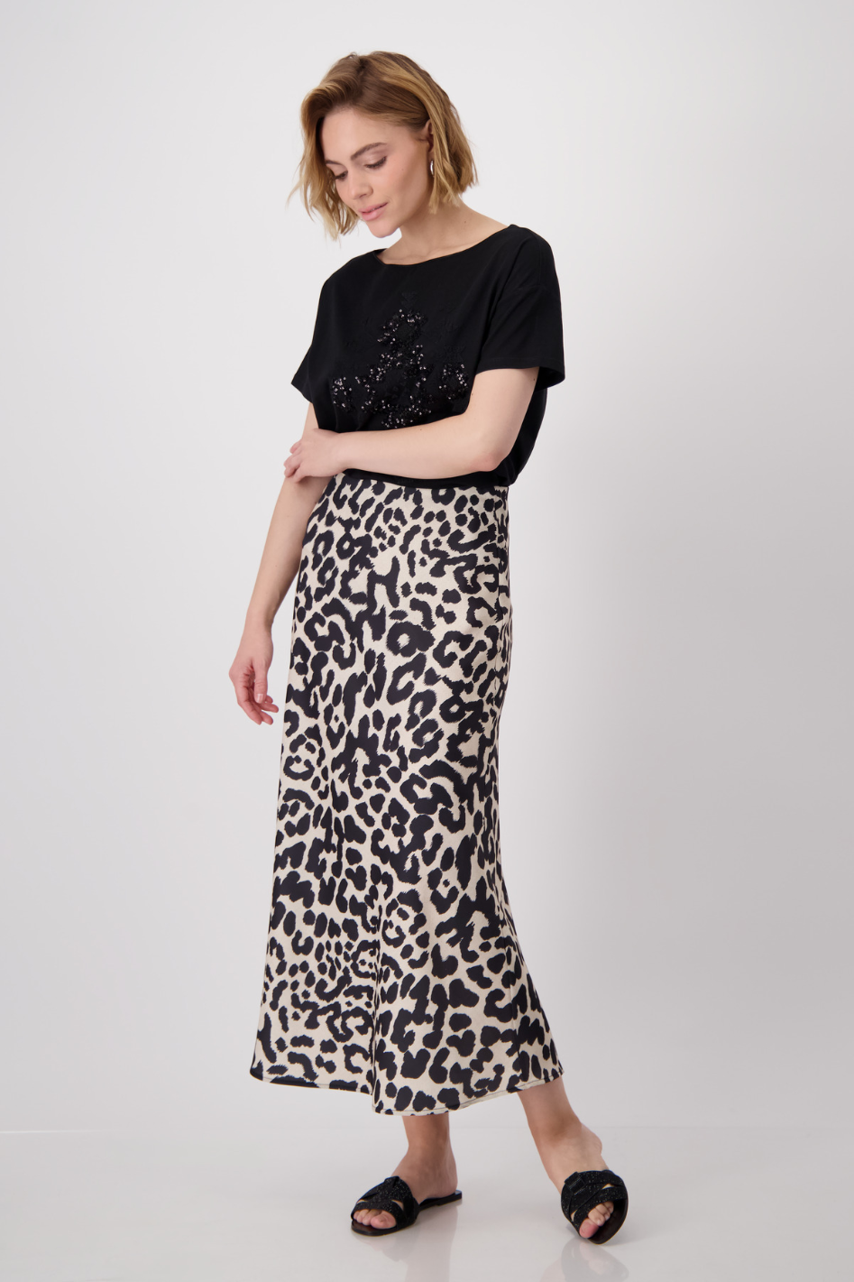 Monari Print Satin Midi Skirt in Leo Allover Print