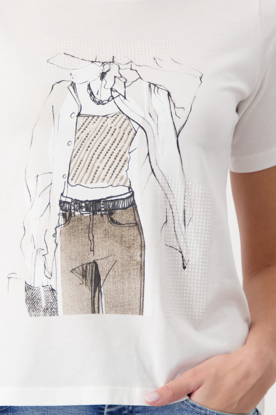 Monari T-Shirt | Drawn Woman Motif | Off-White | 409114