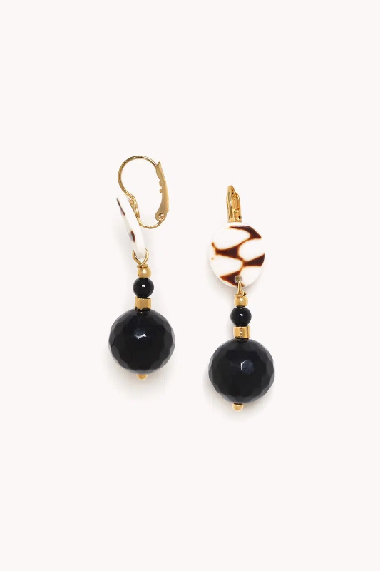 Nature Bijoux Bagheera French Hook Earrings Black Agate Facetted