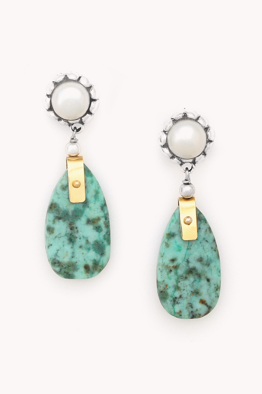 Nature Bijoux Post Earrings with African Turquoise Pendant | Mara Collection