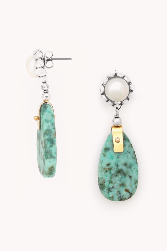 Nature Bijoux Post Earrings with African Turquoise Pendant | Mara Collection