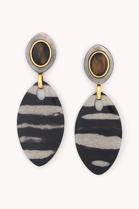Nature Bijoux Post Earrings with Black Lip & Tiger Eyes Top | Zebra Collection