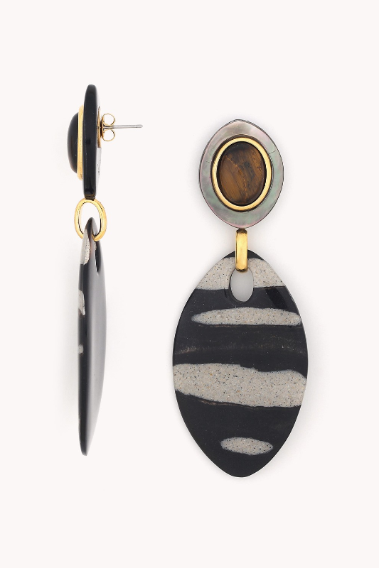Nature Bijoux Post Earrings with Black Lip & Tiger Eyes Top | Zebra Collection