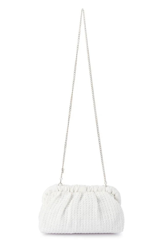 Olga Berg Amalia Pleated Woven Clutch | White