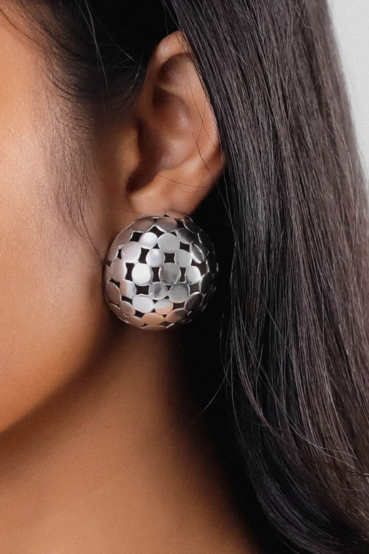 Ori Tao Half Ball Clip Earrings | Silver | Disco Collection