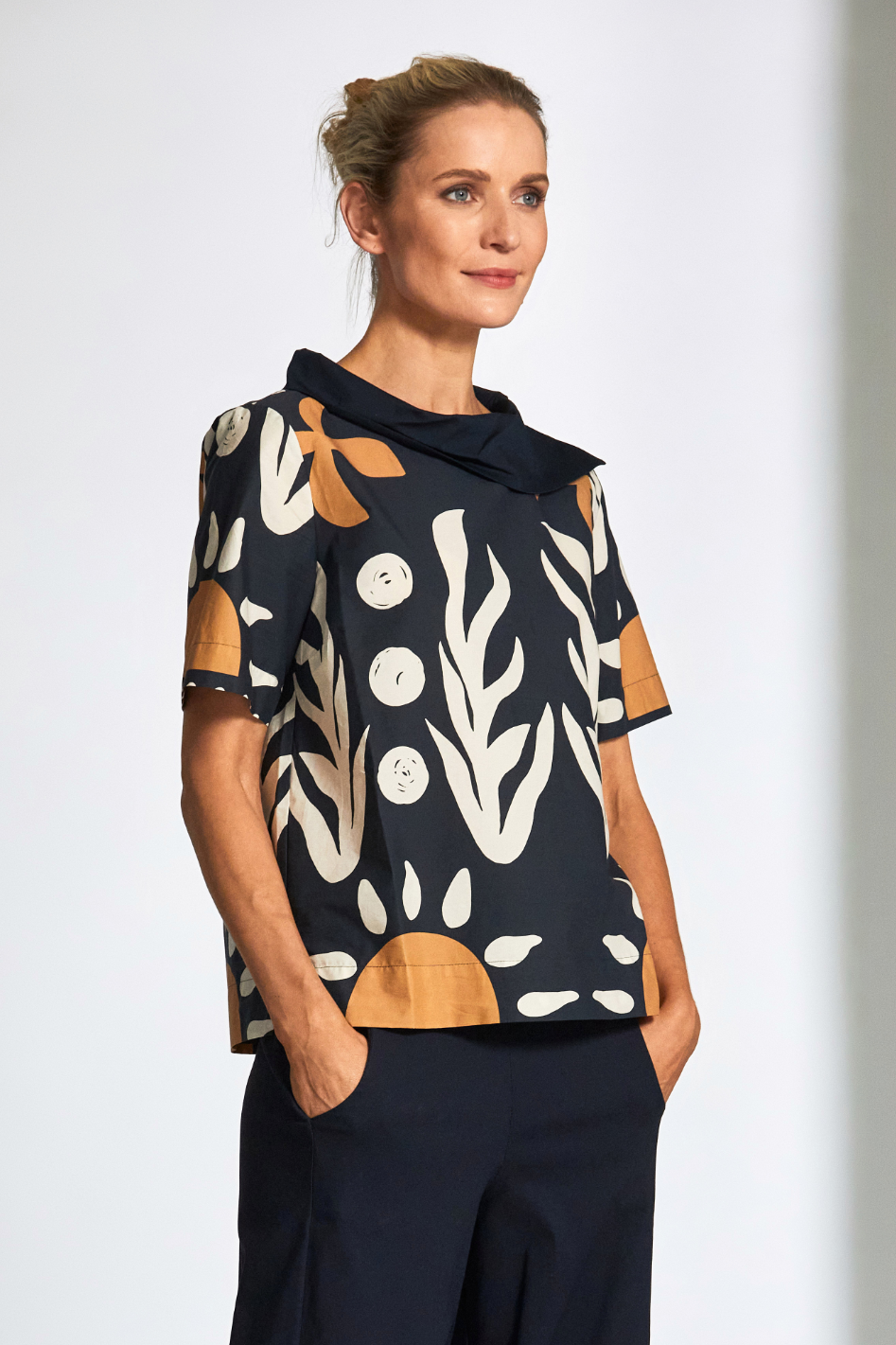 Peruzzi Cotton Print Top in Blue