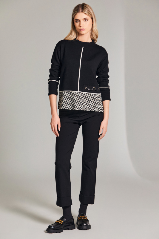 Peruzzi Herringbone Trim Knit | Black/Ecru | W24166