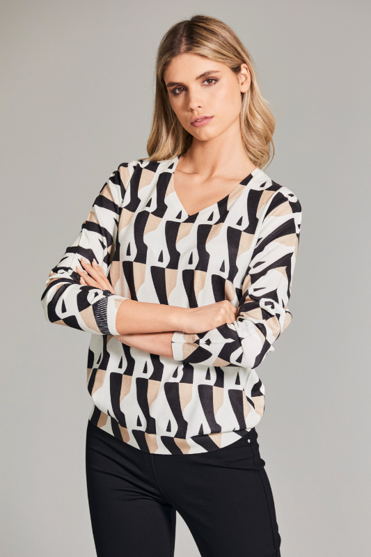 Peruzzi Op Art Print Knit | Sand/Black | W24600