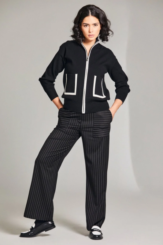 Peruzzi Pinstripe Trouser | Black | W24213