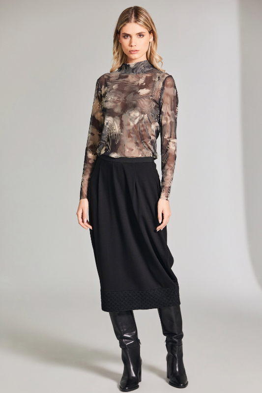 Peruzzi Tulle Print Top | Black/Sand | W24206