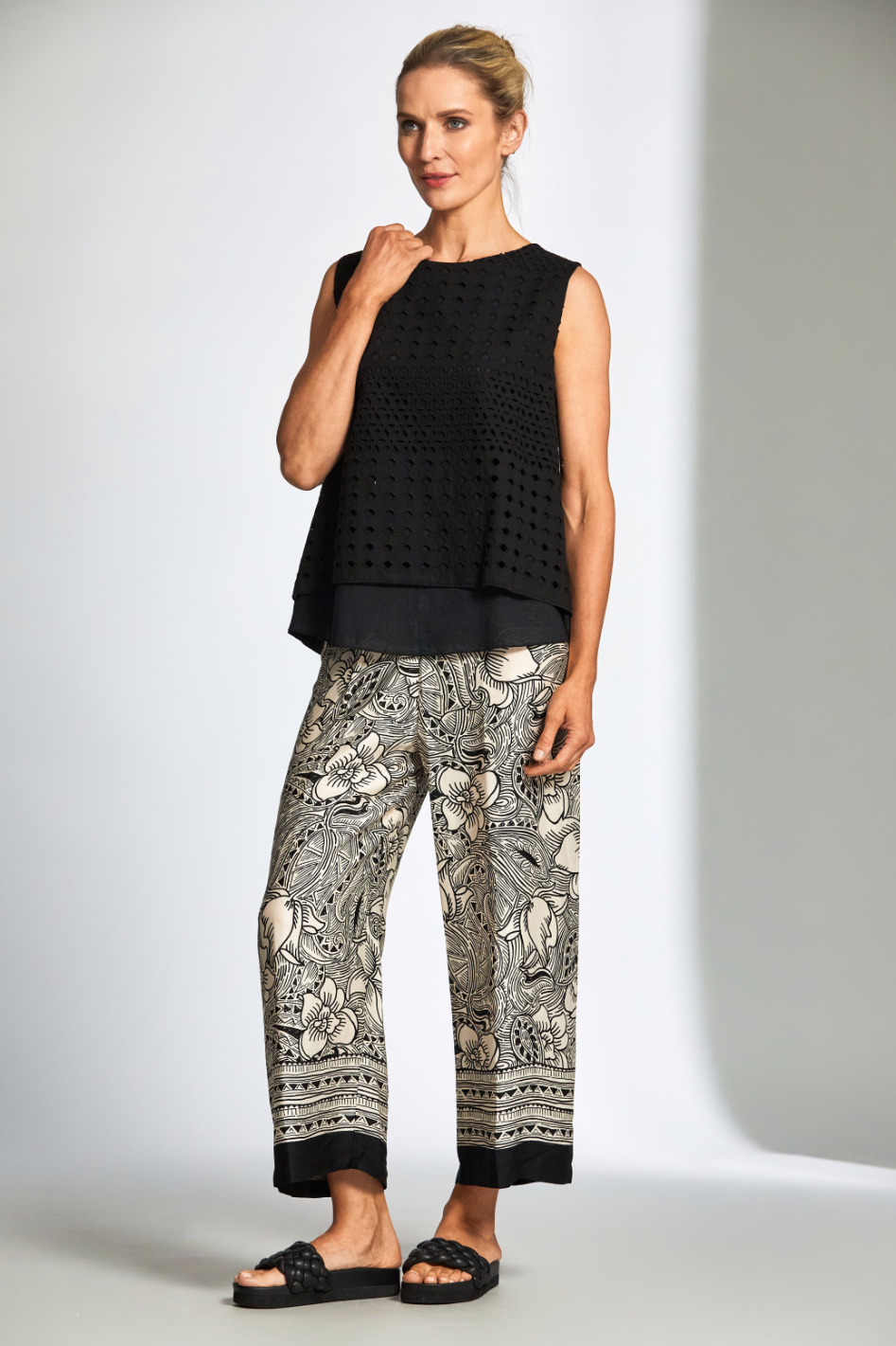 Peruzzi Woodblock Print Trouser | Black/Ecru | 25125