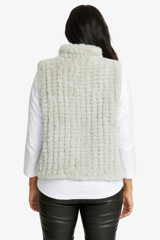 Ping Pong Crochet Faux Fur Vest | Silver