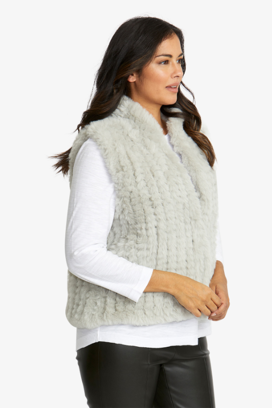 Ping Pong Crochet Faux Fur Vest | Silver
