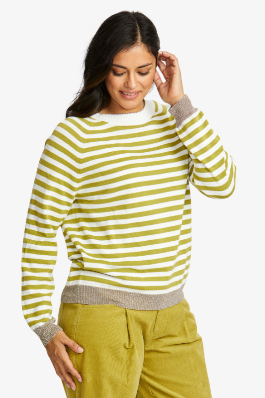 Ping Pong Kylie Stripe Pullover | Ivory/Celery