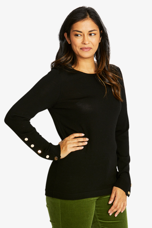 Ping Pong Merino Button Pullover | Black