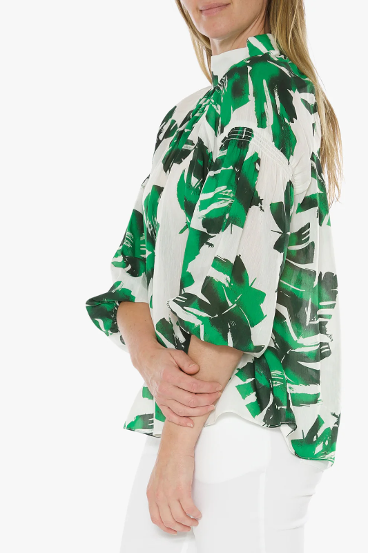 Ping Pong Pussy Bow Blouse | Mono Leaf Print