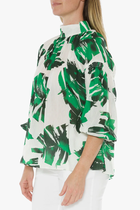 Ping Pong Pussy Bow Blouse | Mono Leaf Print