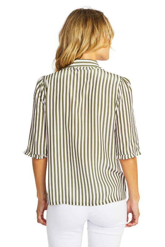 Ping Pong Rita Frill Stripe Shirt | Khaki/Fairyfloss