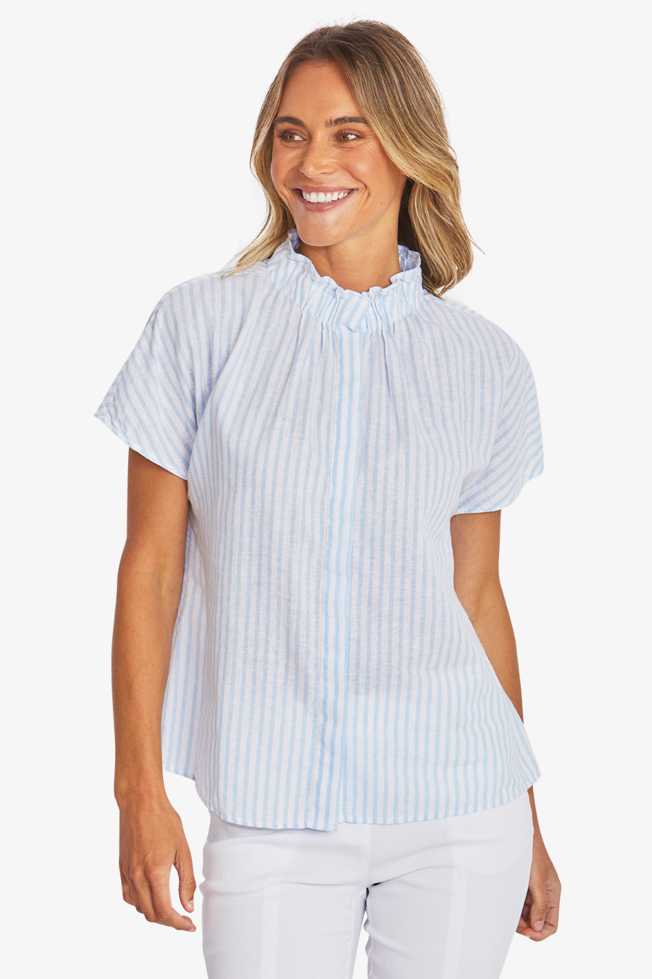 Ping Pong Tamra Stripe Blouse | White/Baby Blue | 595343