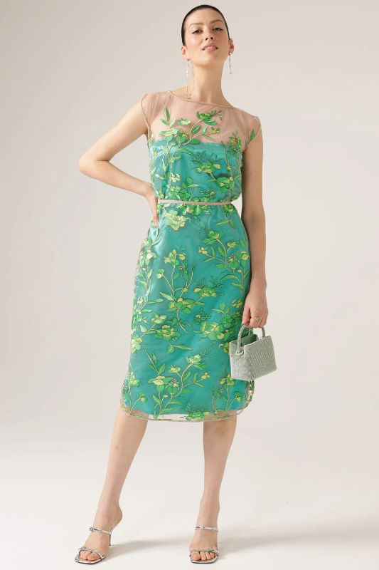 Sacha Drake Glistening Tanager Dress in Jade Floral