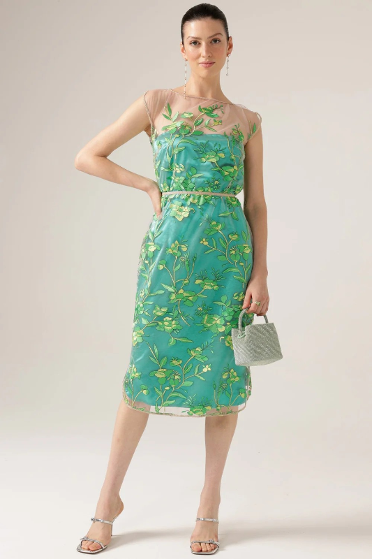 Sacha Drake Glistening Tanager Dress in Jade Floral