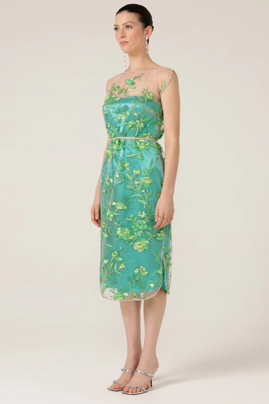 Sacha Drake Glistening Tanager Dress in Jade Floral
