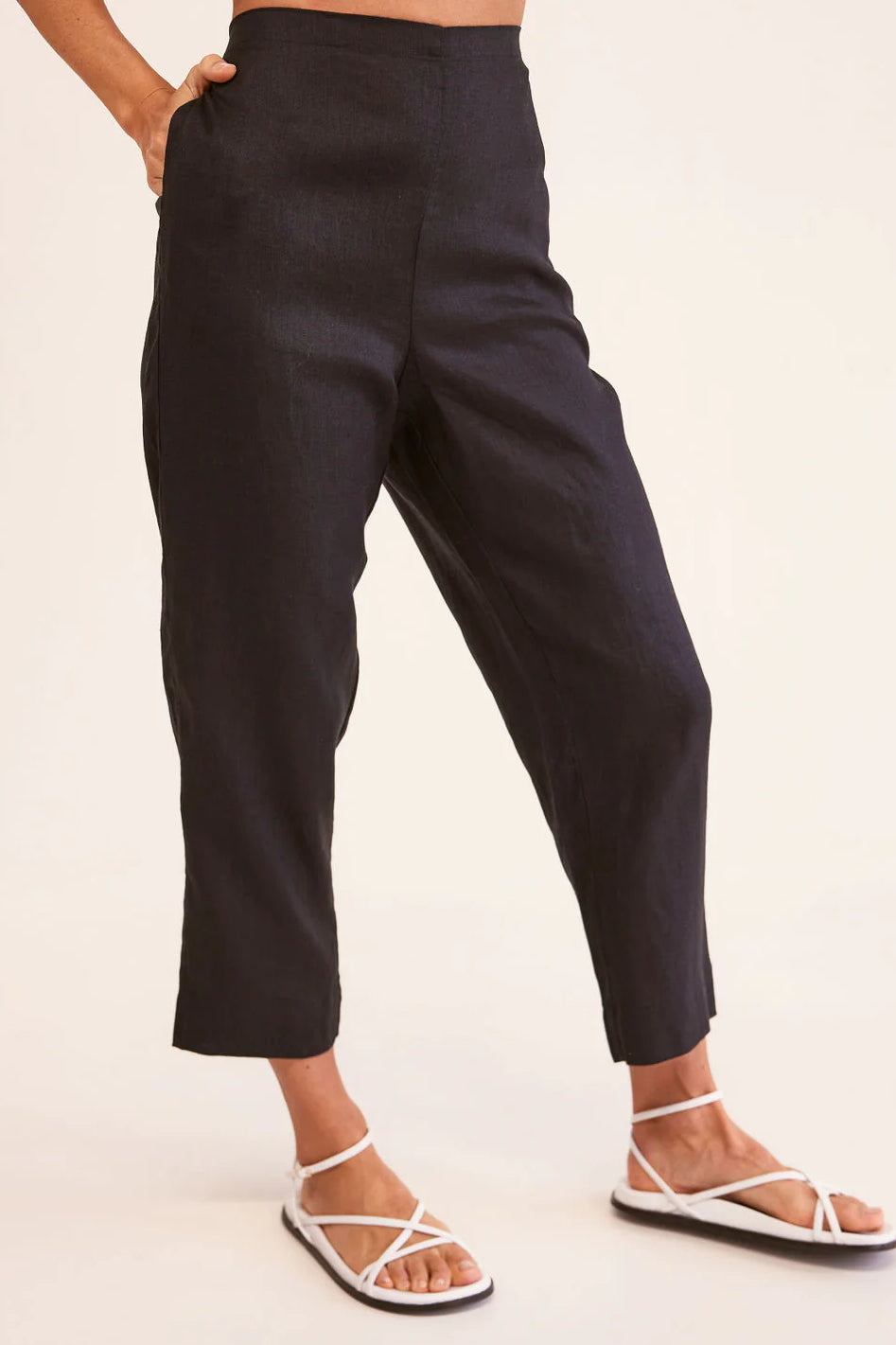 See Saw Linen 7/8 Flat Front Pant | Navy | 361