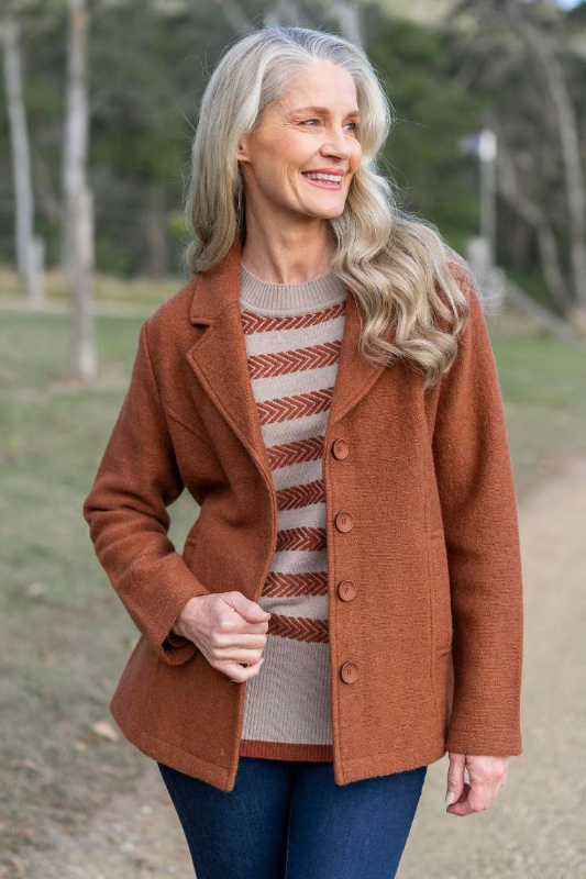 See Saw Wool Blend Chevron Stripe Sweater in Stone and Nutmeg
