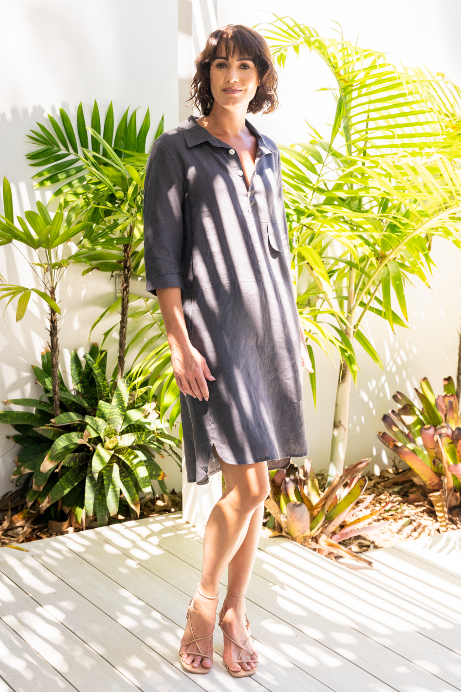 See Saw Linen 1 Pocket Popover Dress in Charcoal