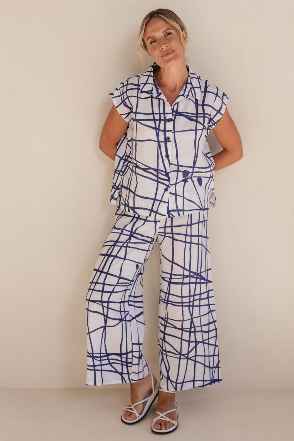 See Saw Linen Palazzo Pant in Tokyo Streets Denim