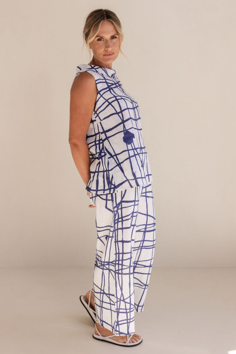 See Saw Linen Palazzo Pant in Tokyo Streets Denim